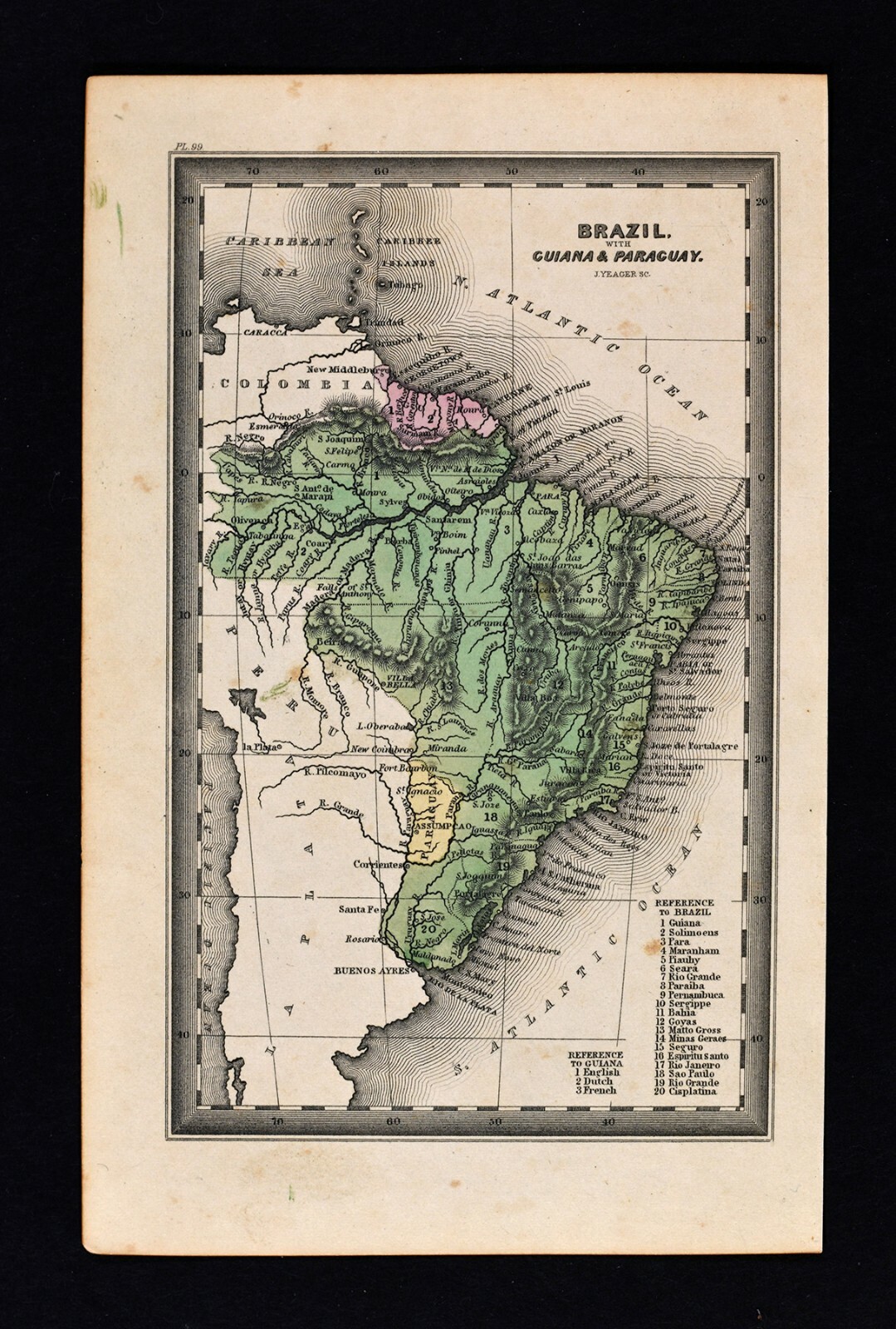 1834 Carey Map Brazil Guiana Paraguay Uruguay Amazon Rio Amazon South America SA