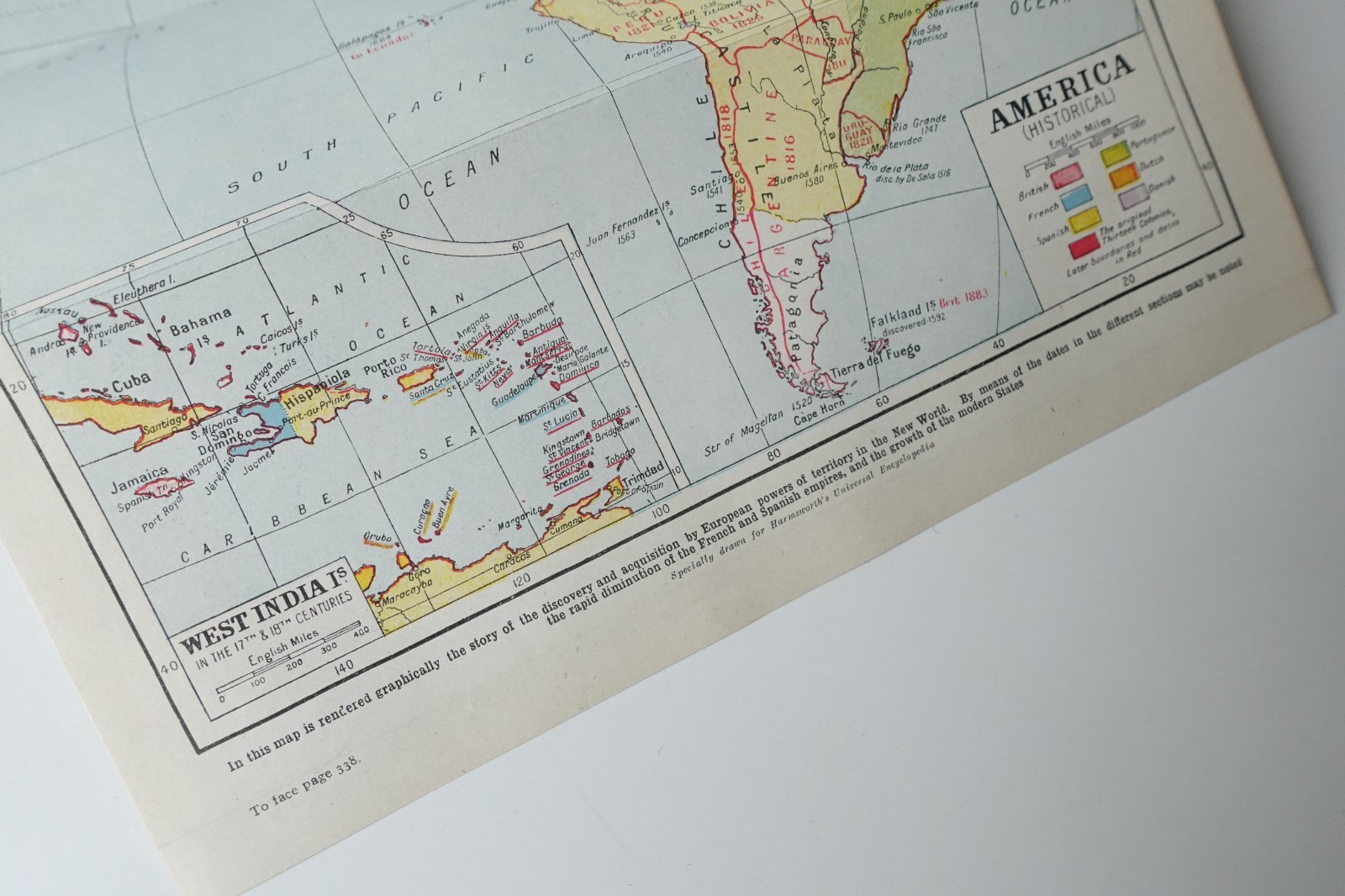Vintage 1920s Map North South America & West Indies Harmsworth Encyclopedia