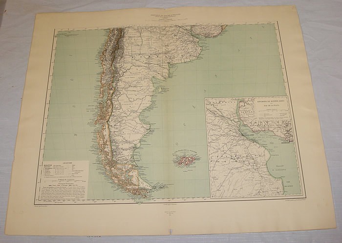 1891 MAP of S. SOUTH AMERICA/Atlas Universal/c22x26″/Vivien de Saint Martin
