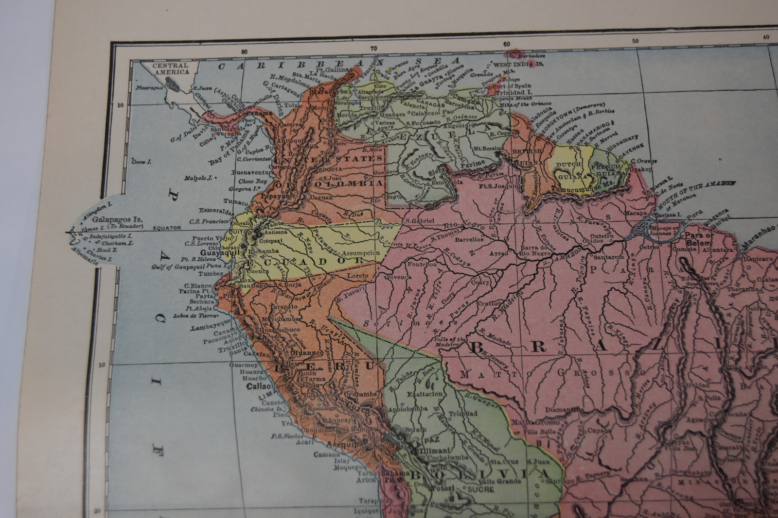 1890s Antique ORIGINAL 15″ Map South America Brazil Bolivia