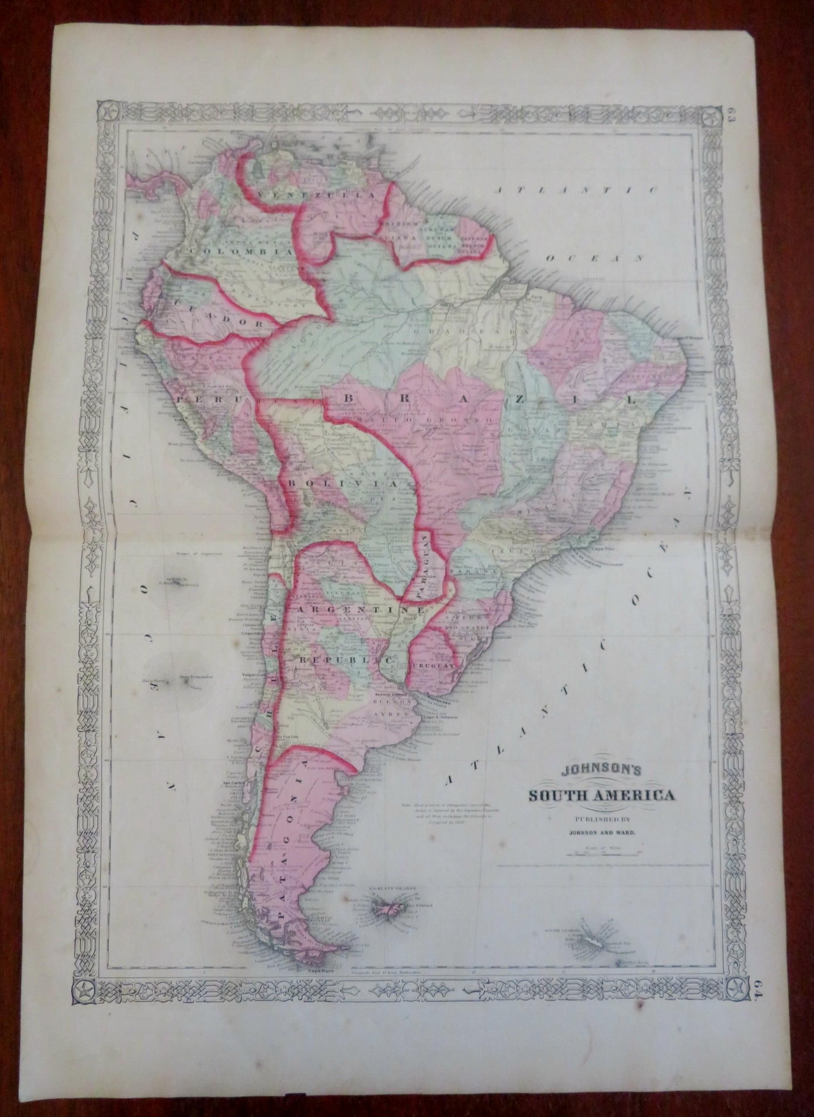 South America Brazil Colombia Argentina Peru 1863 Johnson & Ward Scarce Map