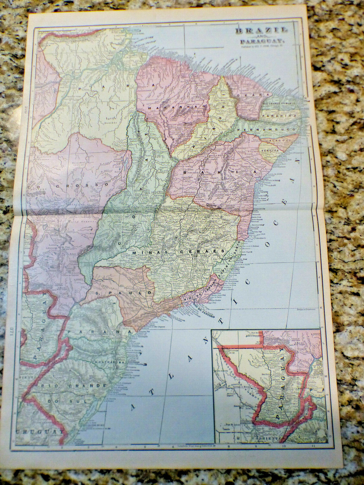 Brazil Paraguay Antique Color Map 1903 Cram’s 14½” x 22″ South America