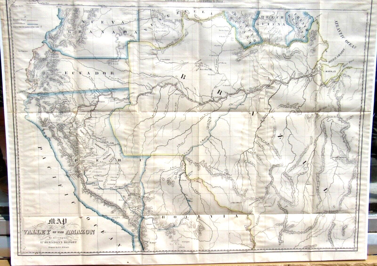 MAP OF THE VALLEY OF THE AMAZON 32ND CONGRESS REPORT H. ELLIOTT HERNDON REPORT