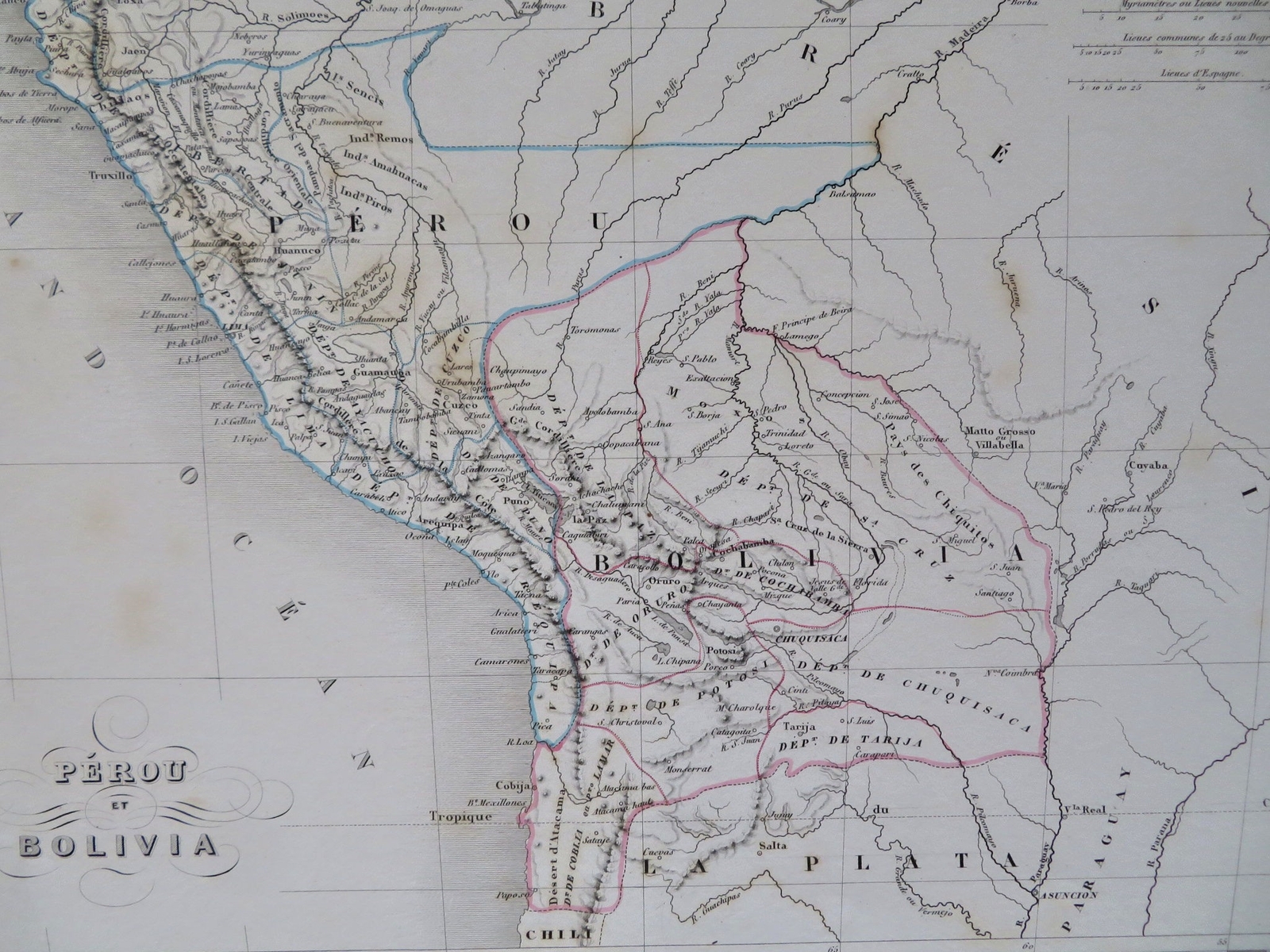 Peru & Bolivia South America Ecuador Lima La Paz 1846 Thierry engraved map