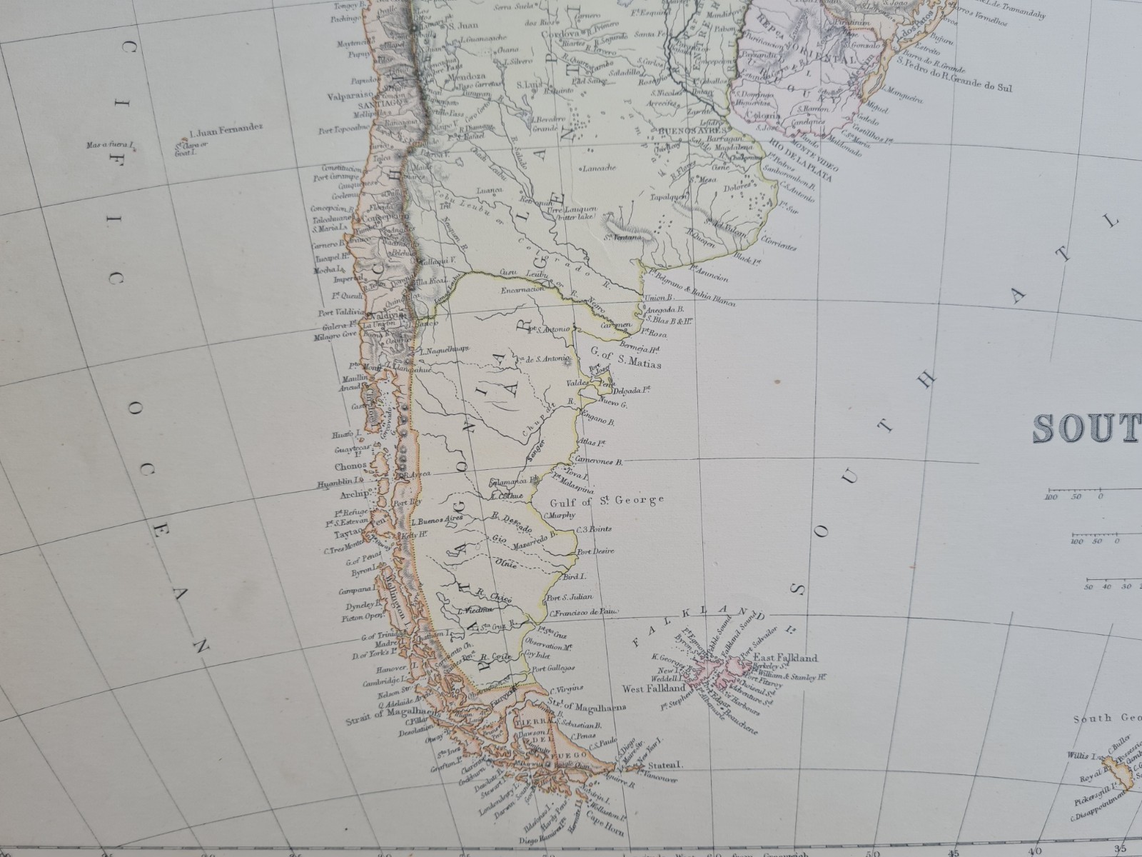 Antique 1882 Large Map – South America – Blackie & Son