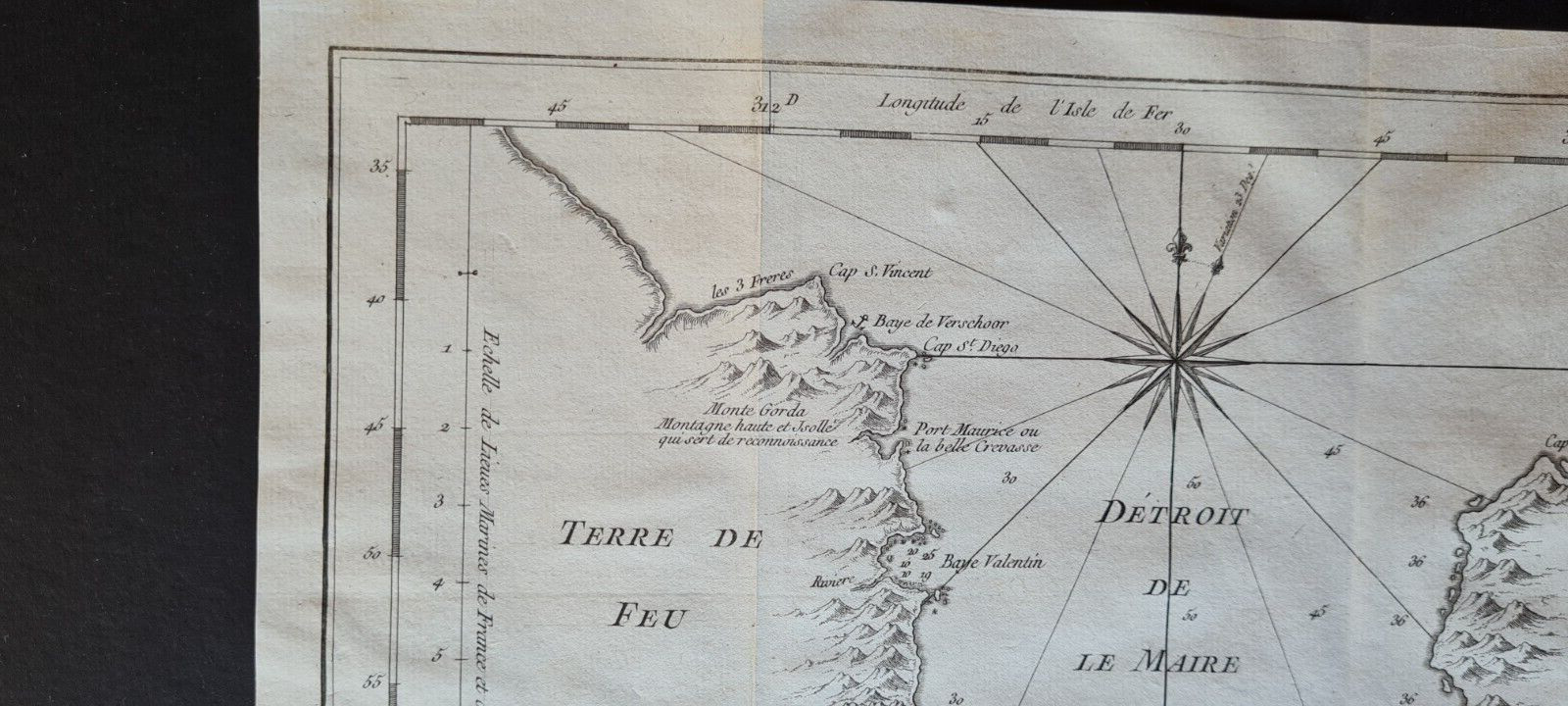 Antique (1753) map – Tierra del Fuego – Le Maire Strait – Argentina – Bellin