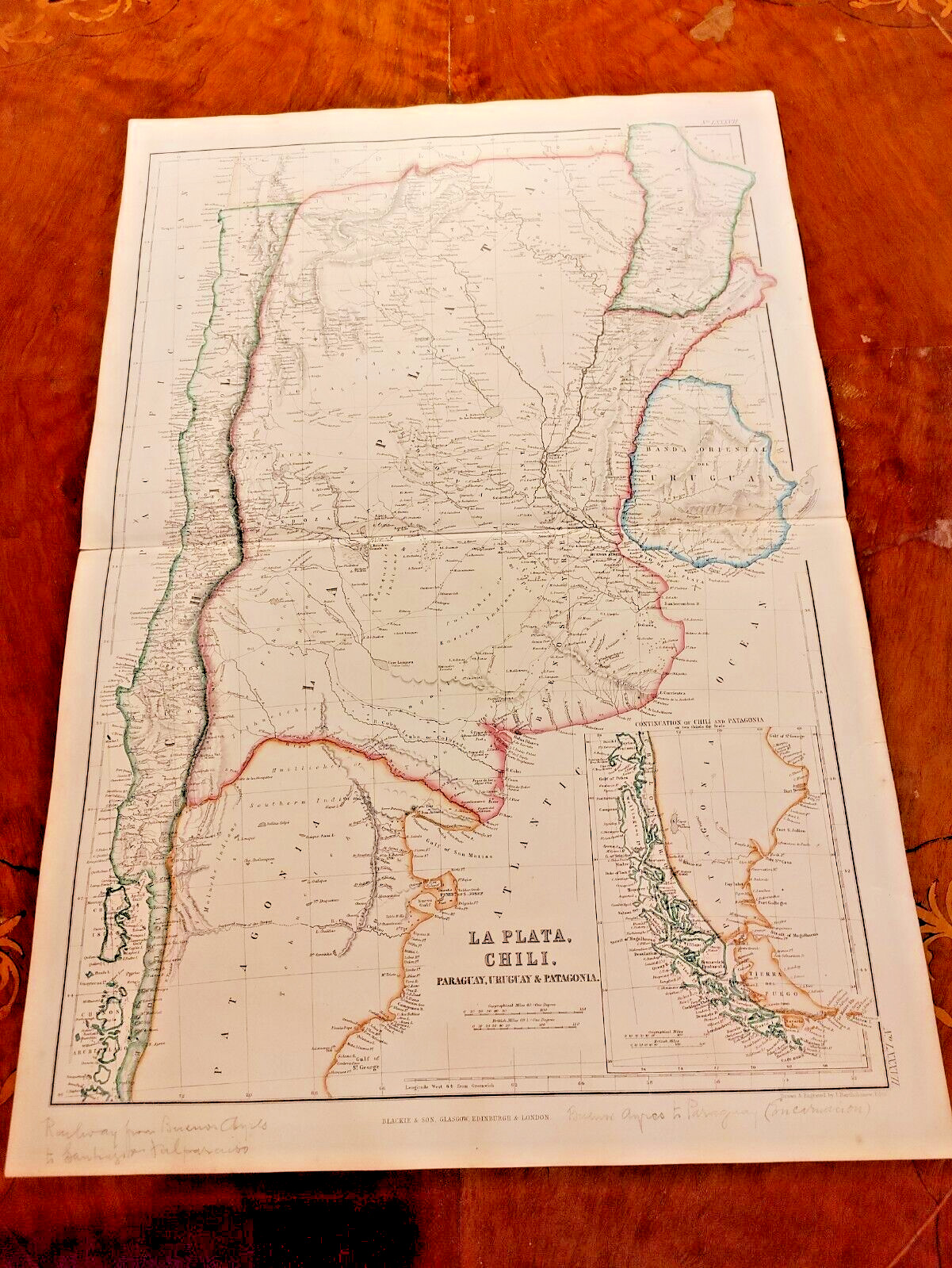 c1859 Hand Colour Blackie Antique Map Uruguay Argentina Chile Paraguay La Plata