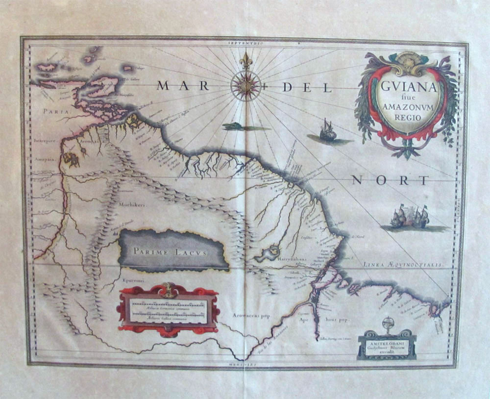 c. 1640 Bleau Map of Guiana Showing Fabled City of El Dorado