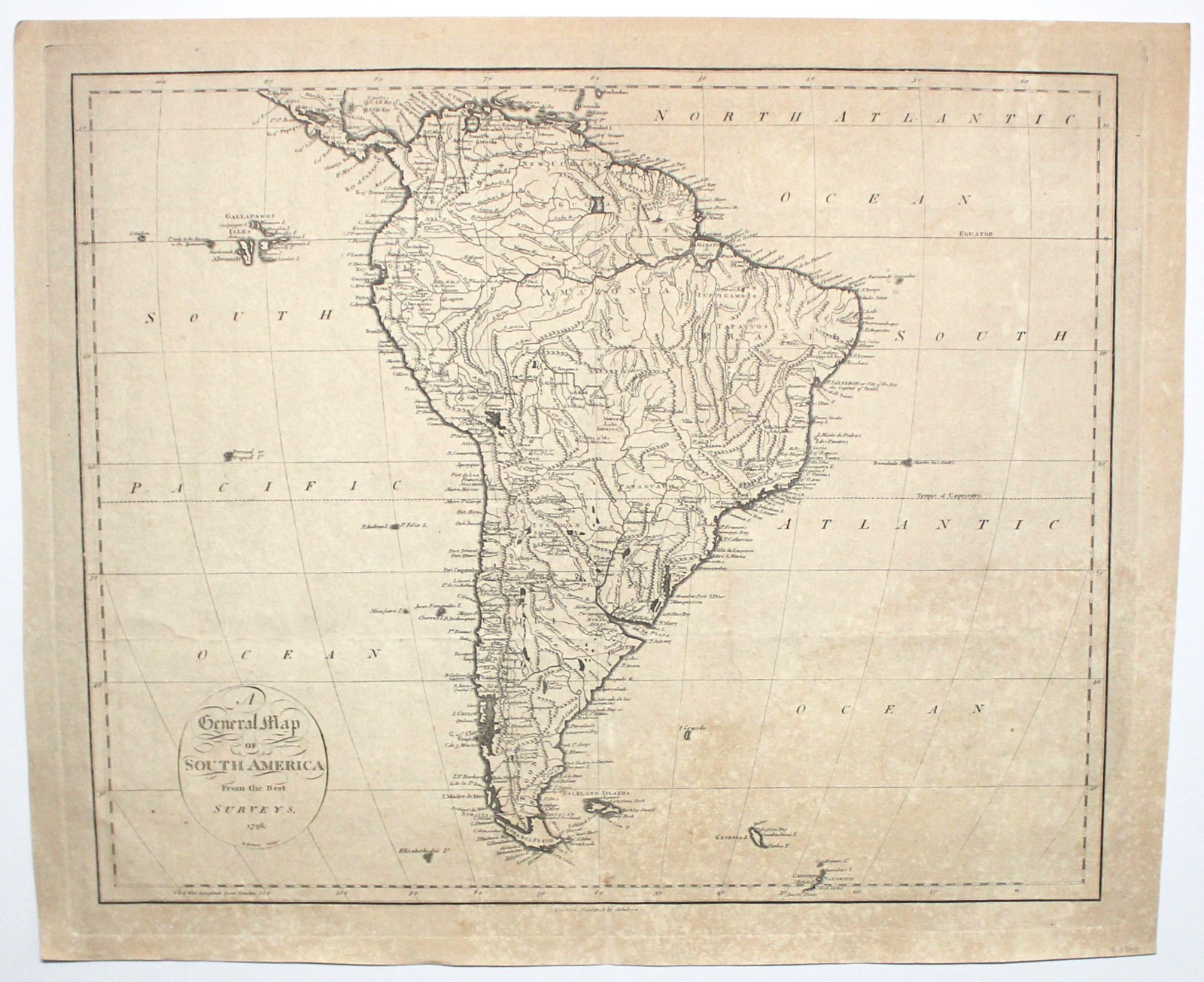 “SOUTH AMERICA” Antique authentic map 1796