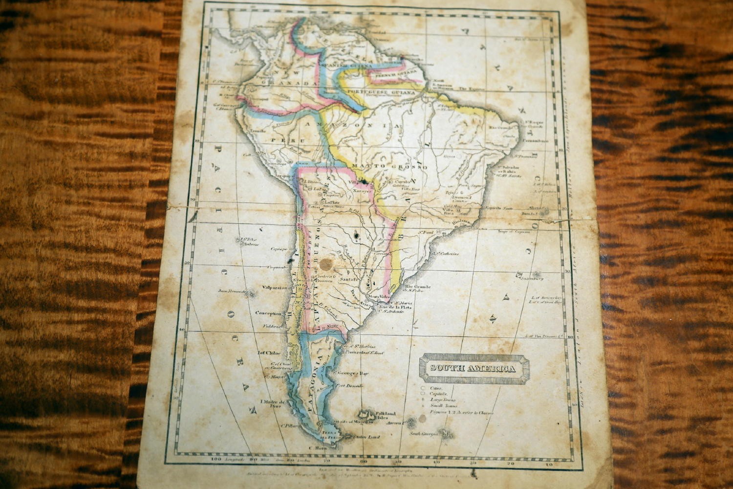 1820 WOODBRIDGE ANTIQUE ATLAS MAP OF SOUTH AMERICA-BEAUTIFUL HANDCOLORING
