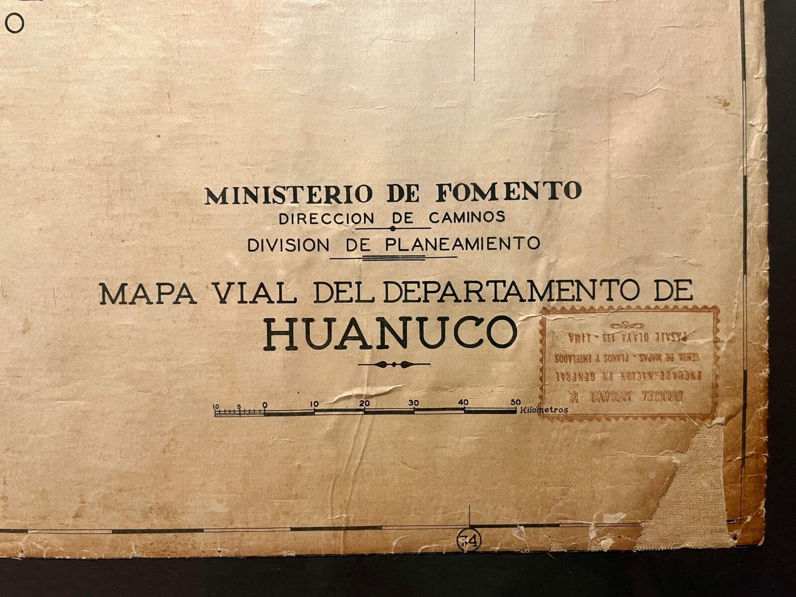 RARE 1956 Vintage HUANUCO Department Peru Map Framed