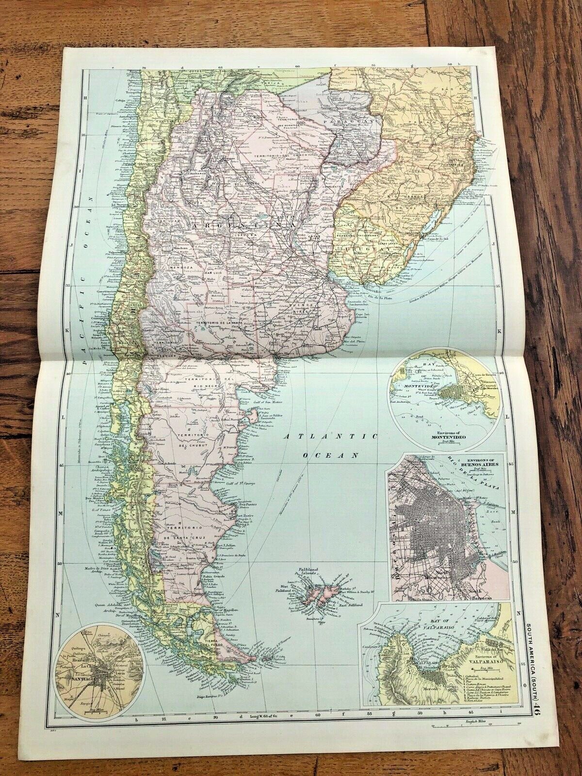 1890 large double page map – g.w. bacon the strand london .south america . south