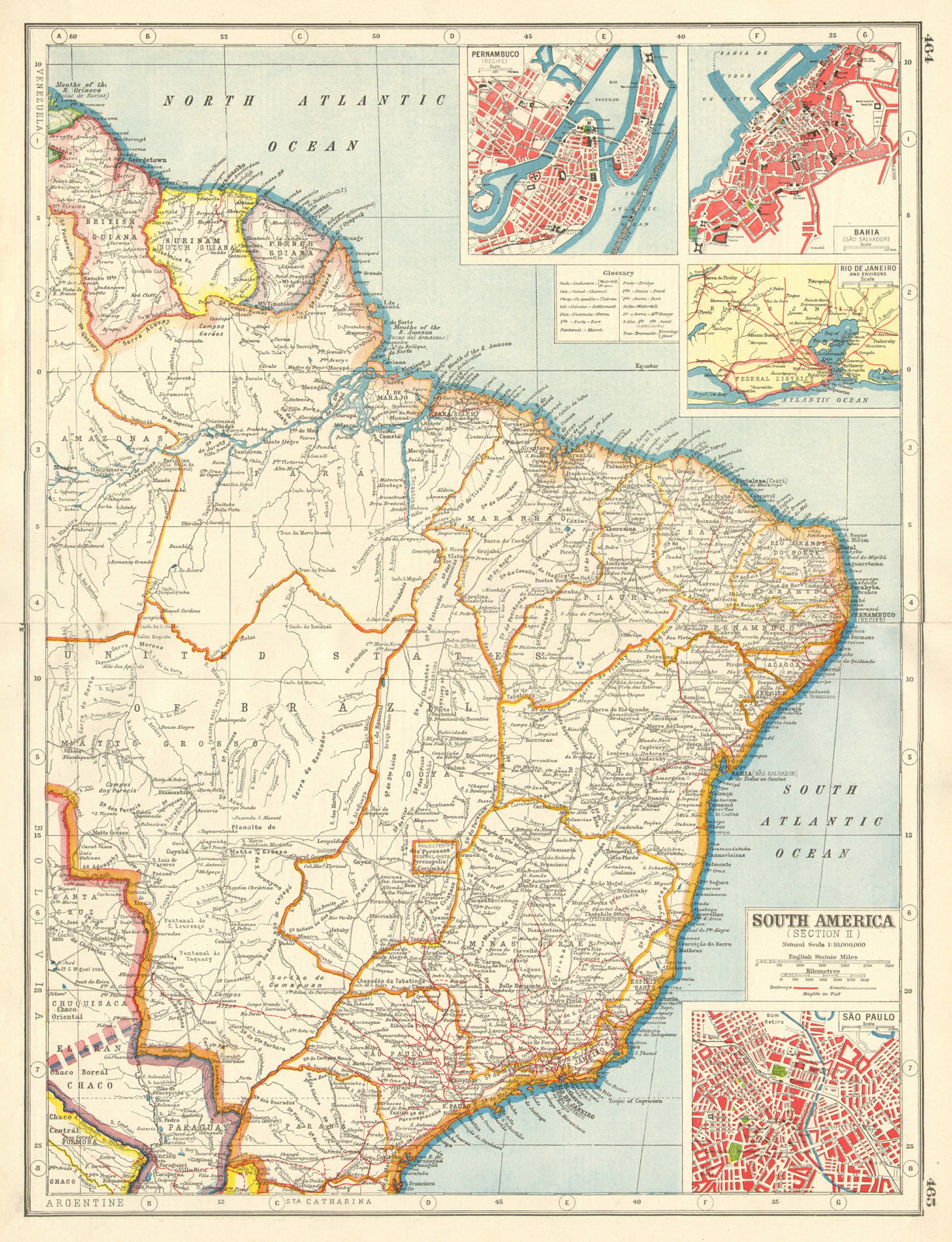 BRAZIL. “Projected Federal District” Pernambuco Bahia Rio Sao Paulo 1920 map