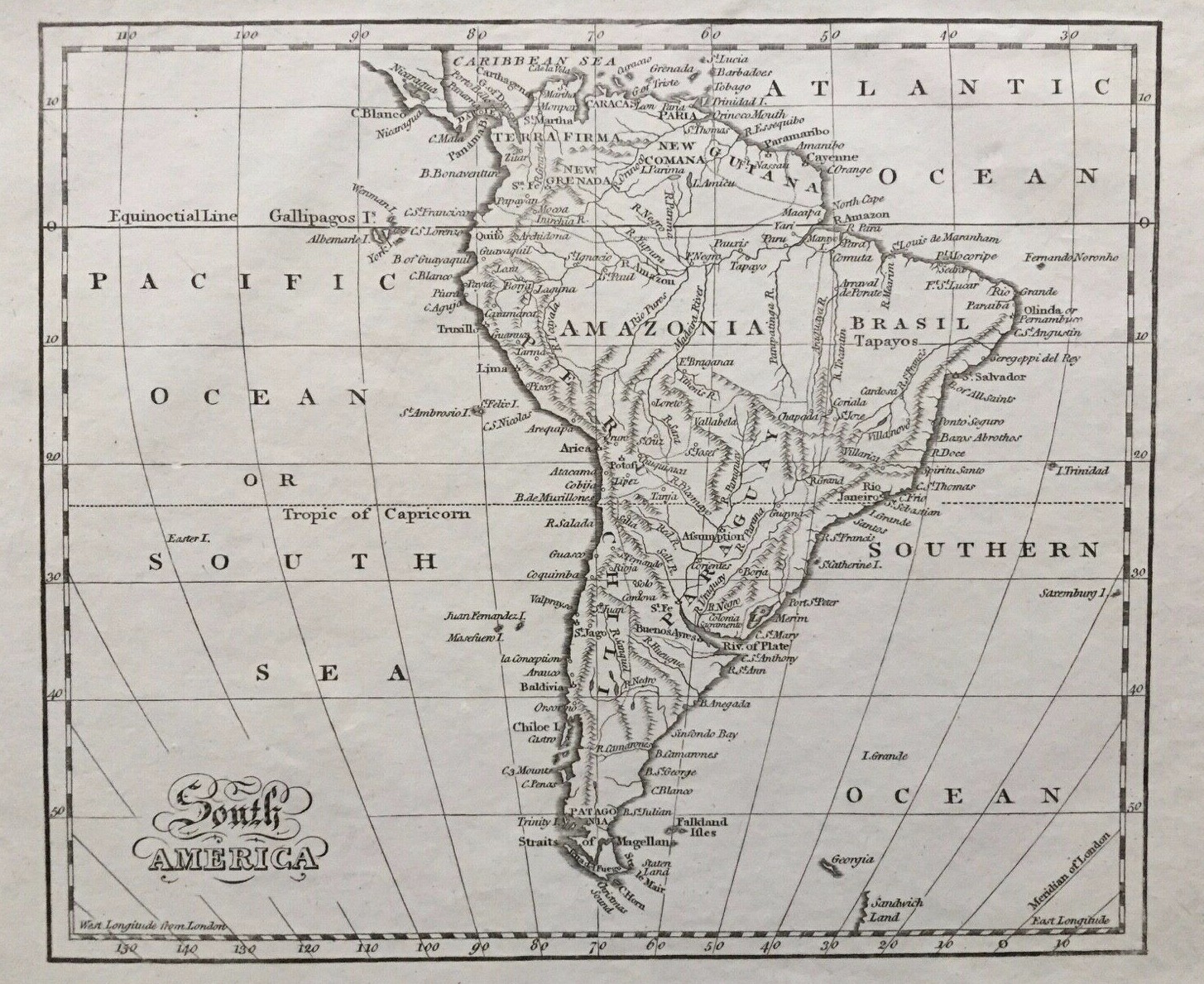 1802 Antique Map; South America – George Kearsley