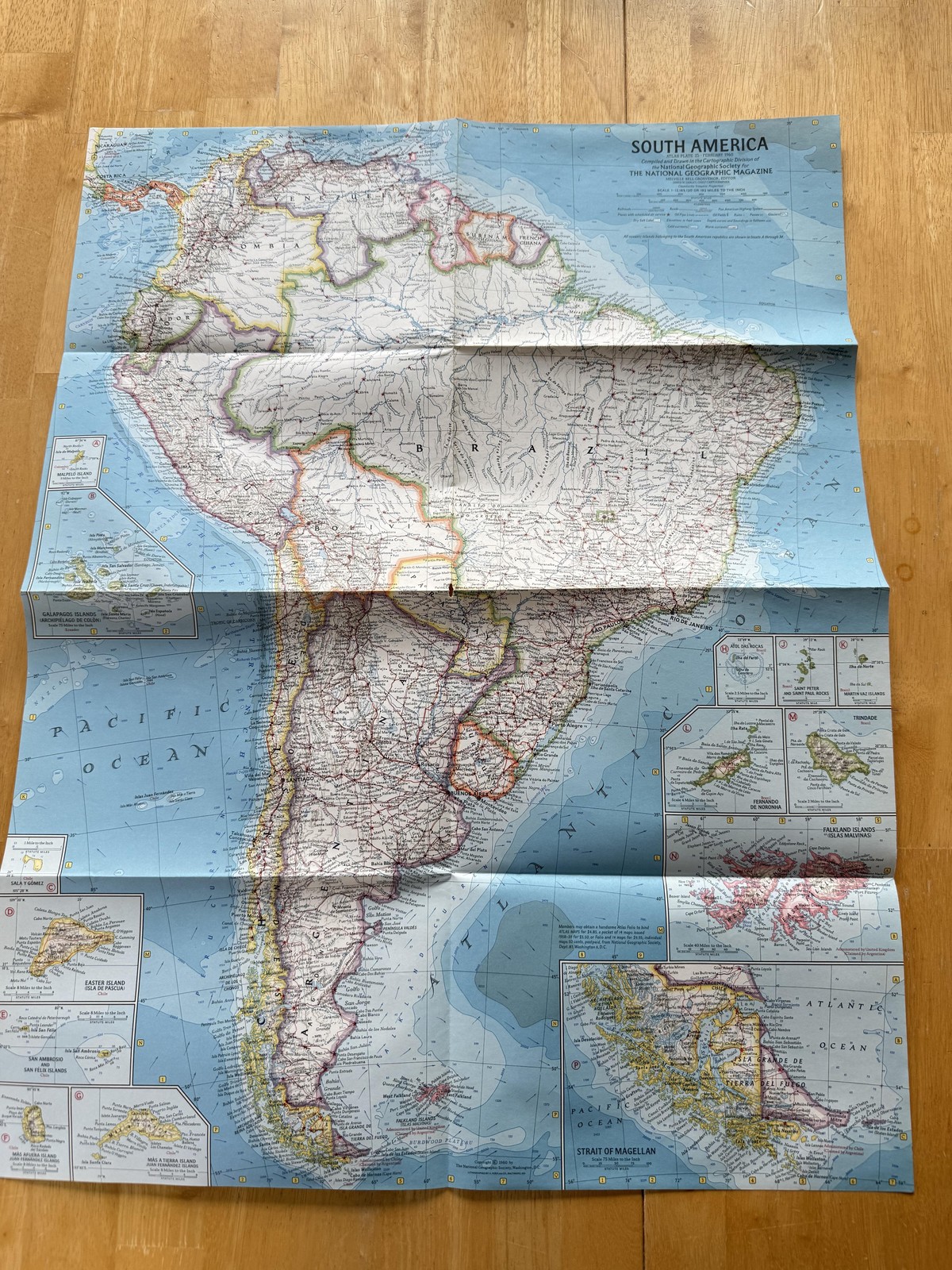 Vintage 1960 National Geographic South America Color Map Atlas Plate 28 Fold Out