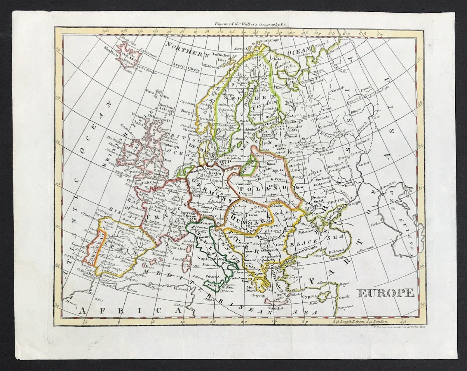 Europe by William Darton for Walkers Geography original engraved 1795 map