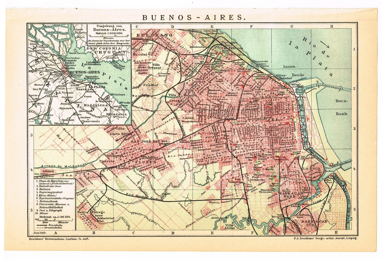 BUENOS AIRES January 1910 DATED Original Antique city plan ARGENTINA