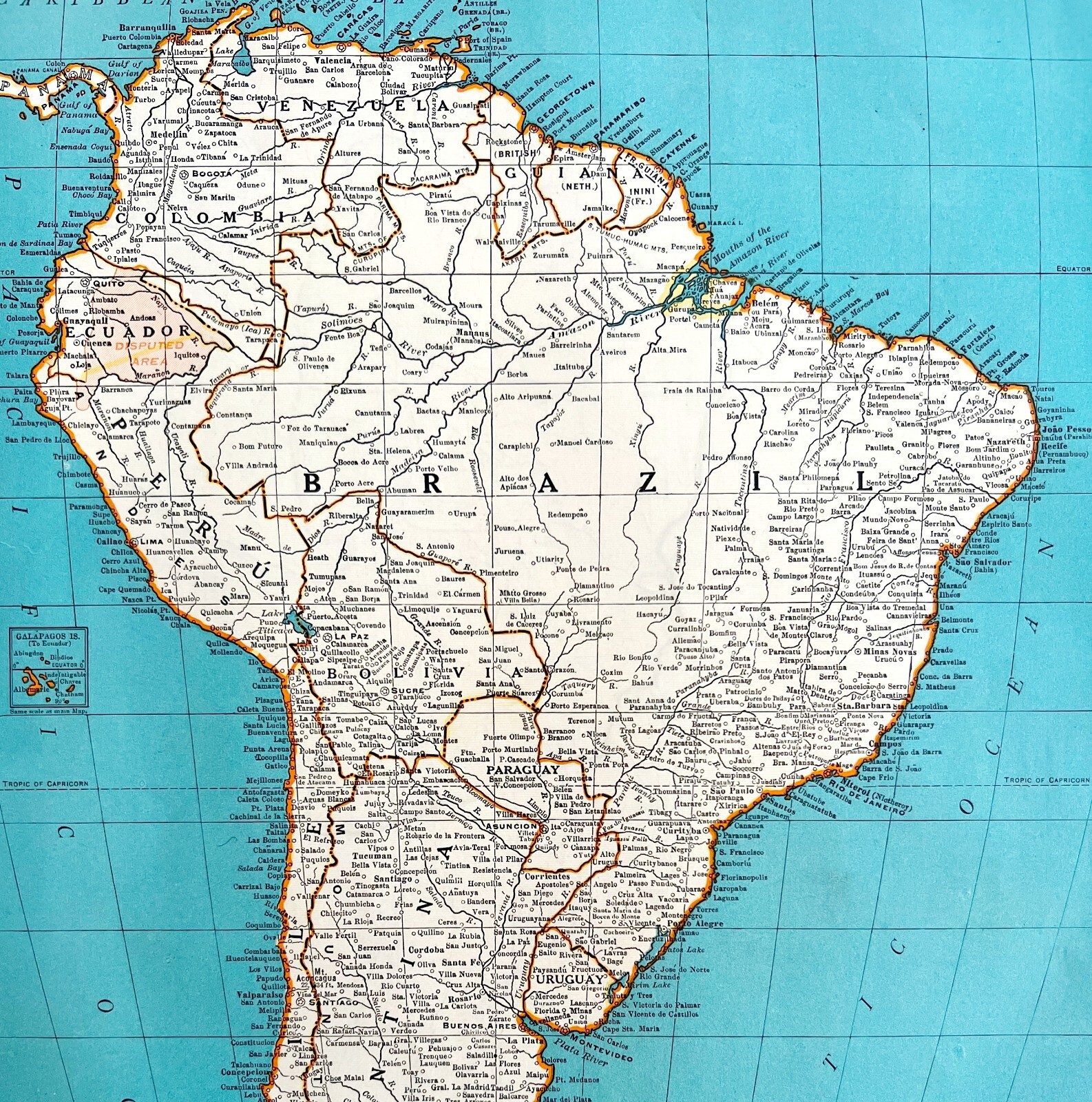 South America Continent 1935 Map Argentina Brazil Chile 14 x 11″ LGAD99