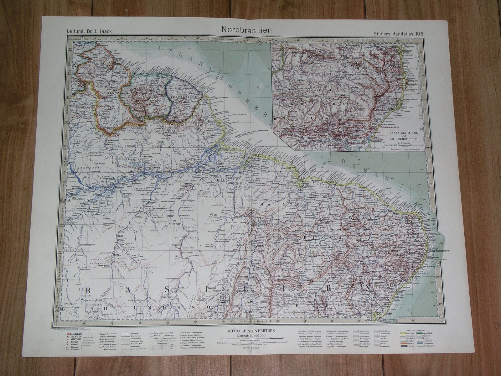 1928 VINTAGE MAP OF BRAZIL AMAZON RIVER / SURINAME GUYANA FRENCH GUIANA
