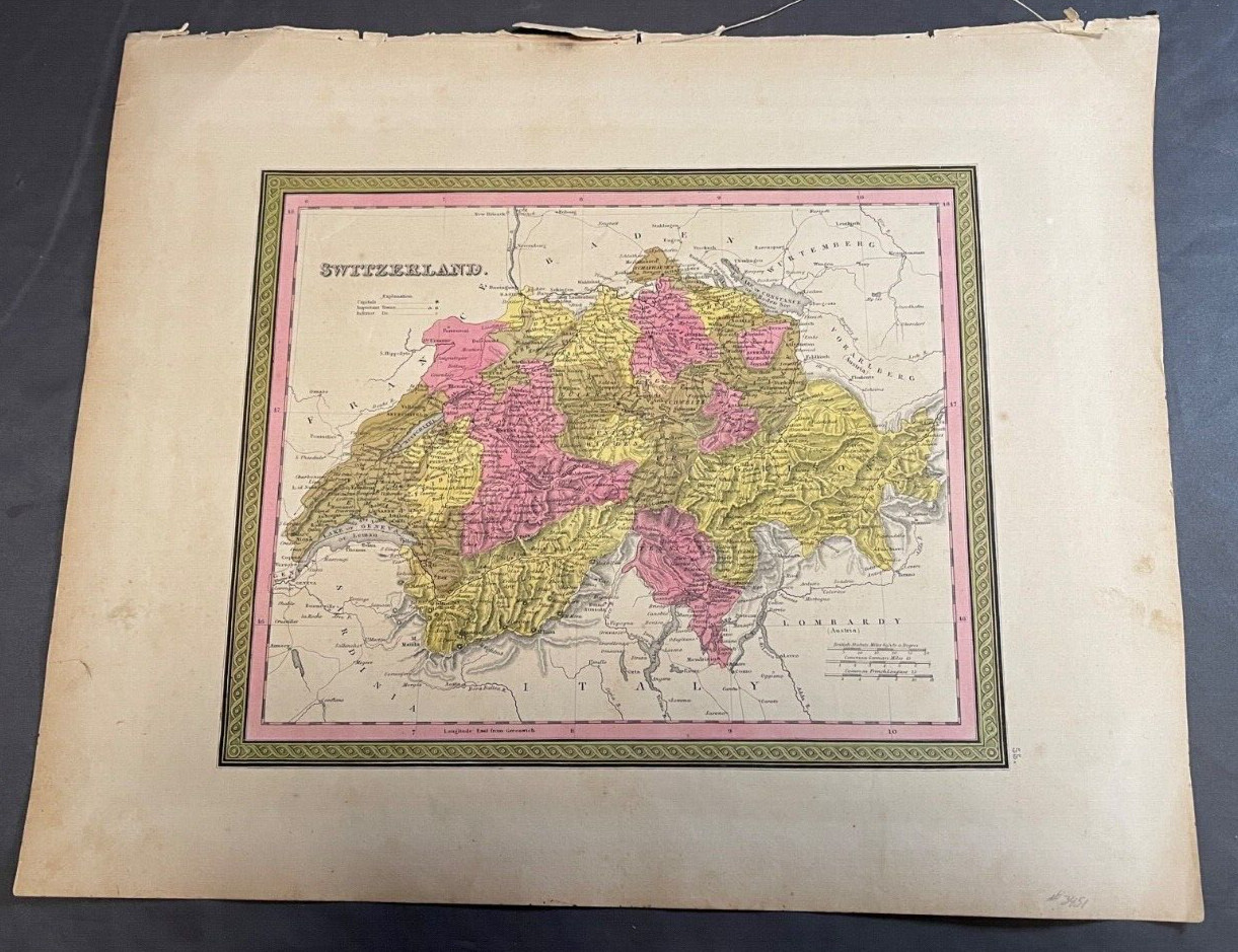 Switzerland Hand Colored c. 1846-9 Mitchell map – 6182