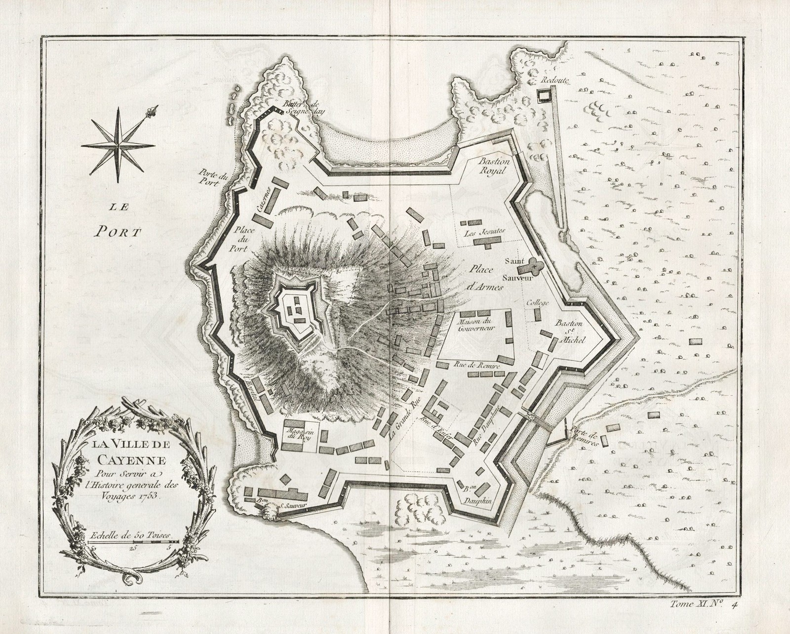 Cayenne French Guiana South America Map Engraving Bellin 1753