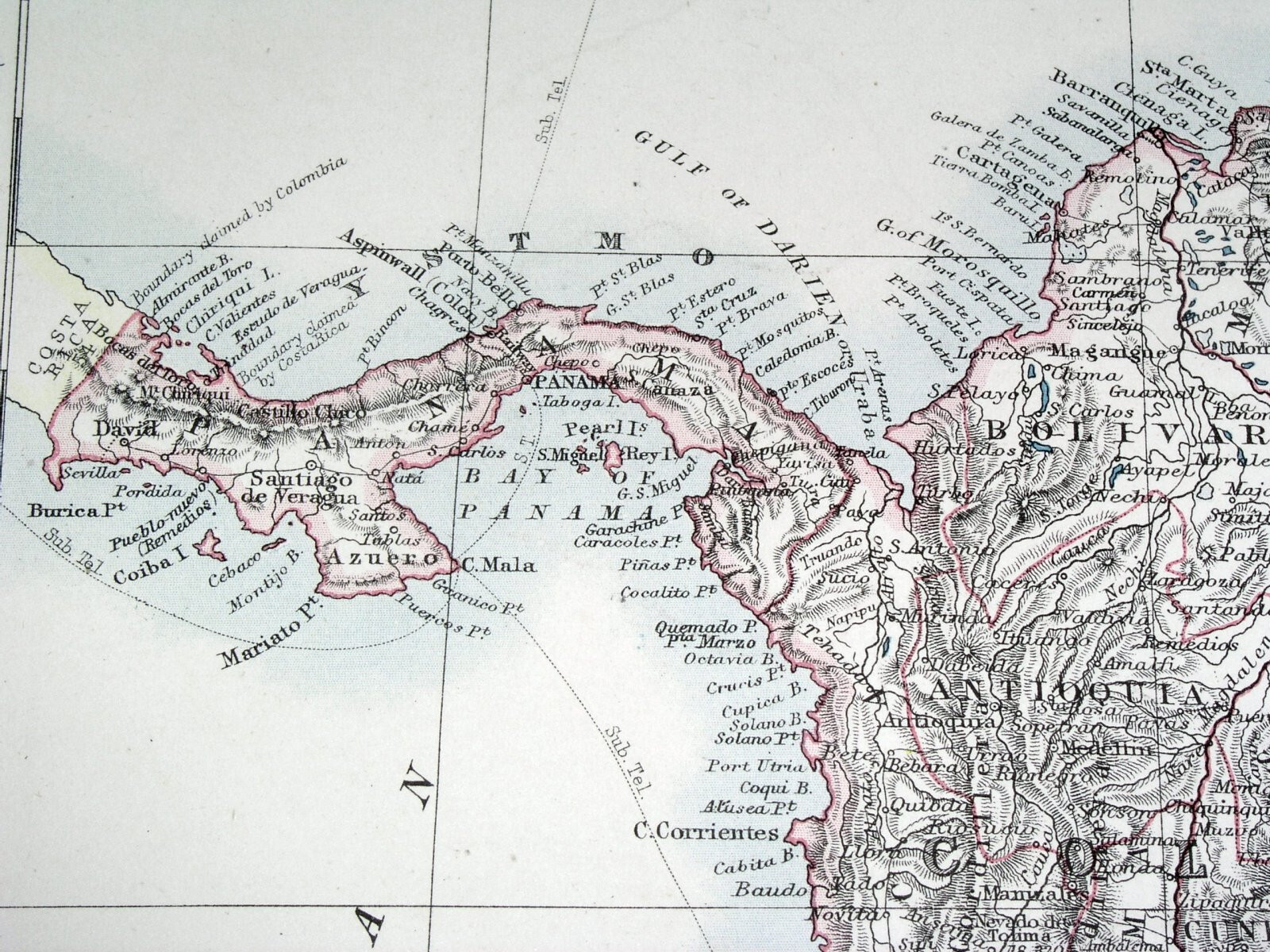 1896 ANTIQUE MAP OF COLOMBIA PANAMA ECUADOR VERSO VENEZUELA GUYANA SOUTH AMERICA