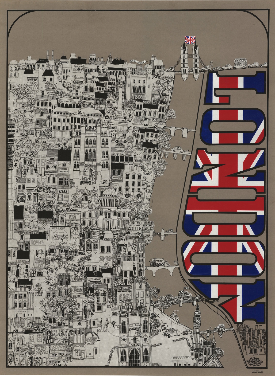 Pictorial Map of London by: David Schiller, 1968 – 1960s Music
