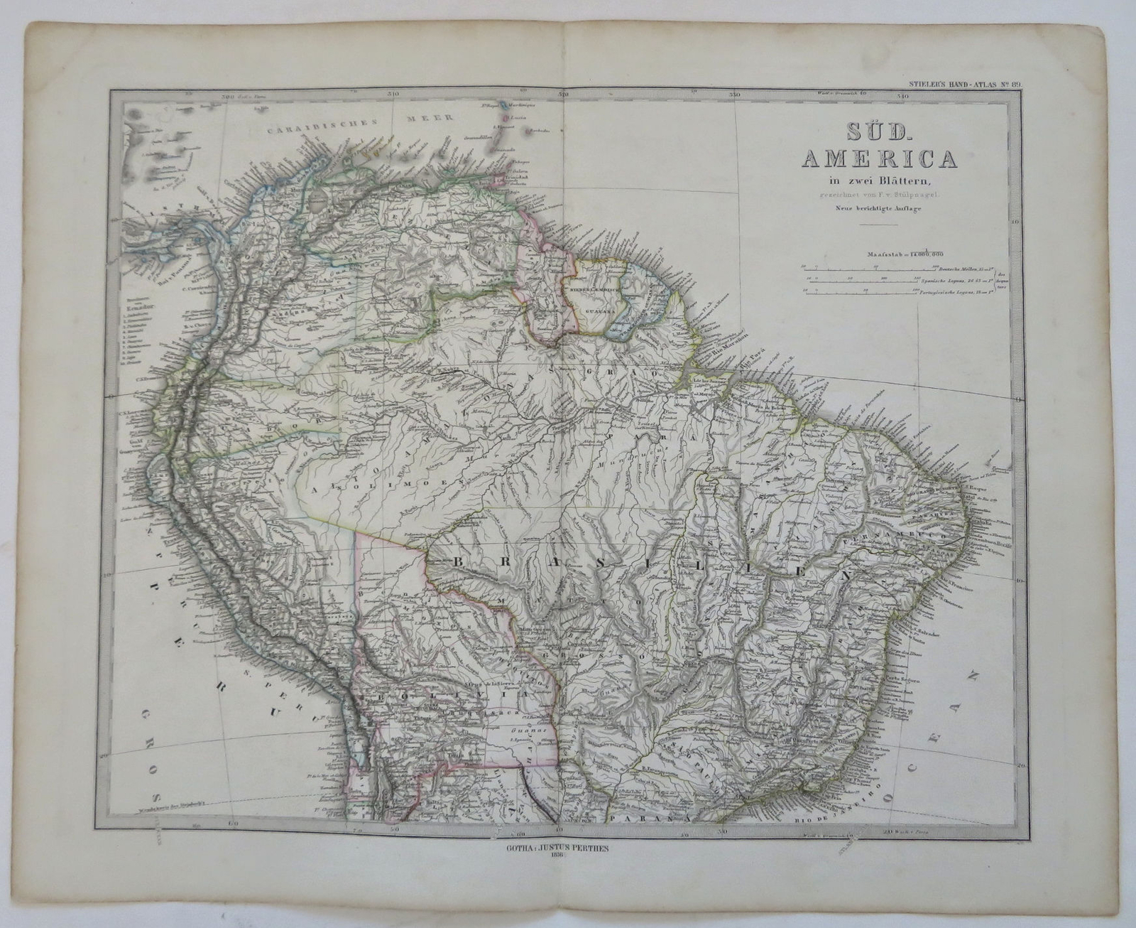 Brazil Peru Ecuador Colombia Venezuela Bolivia 1876 Stulpnagel detailed map