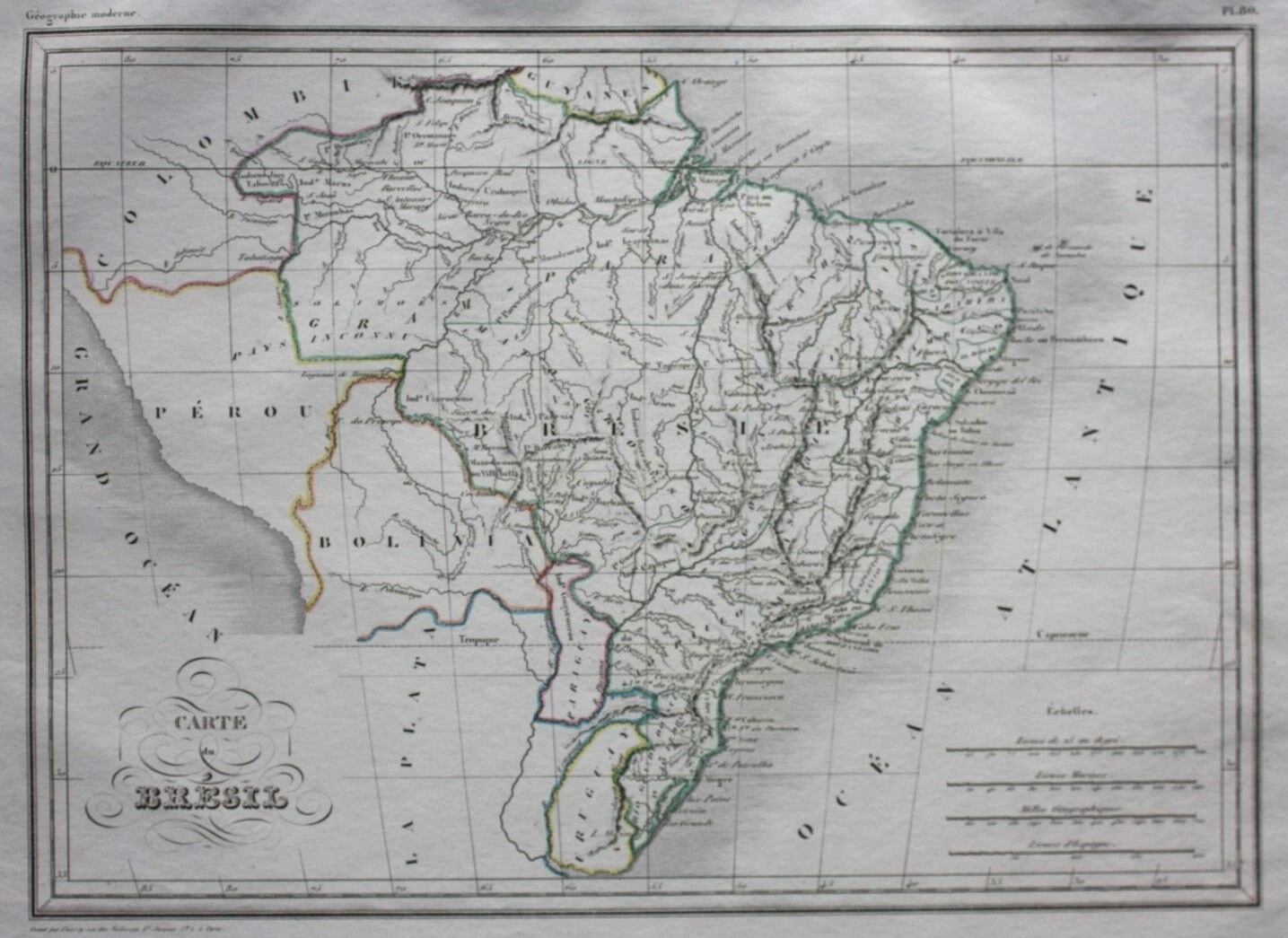 Original antique map BRAZIL, SOUTH AMERICA, ‘Carte du Bresil’, Malte-Brun, 1846