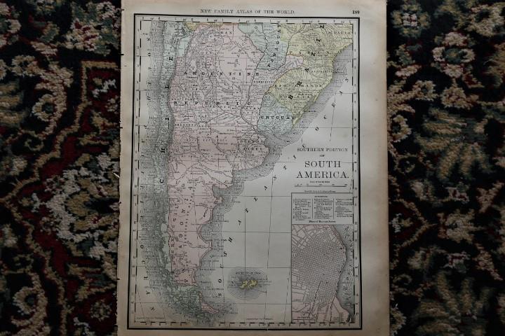 1891 ANTIQUE RAND MCNALLY ATLAS MAP-SOUTHERN PORTION OF SOUTH AMERICA