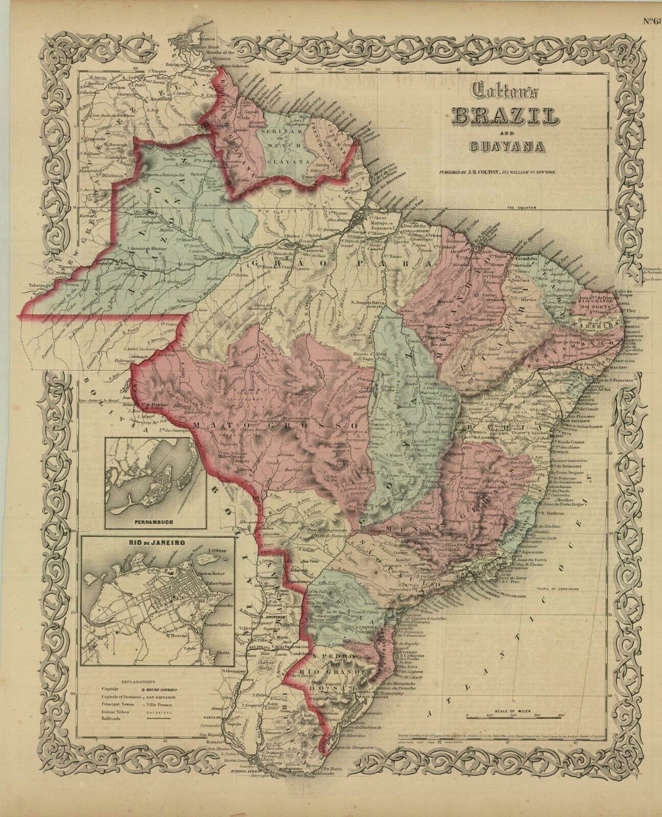 1859 Colton’s “Brazil & Guayana”-original, ex-atlas