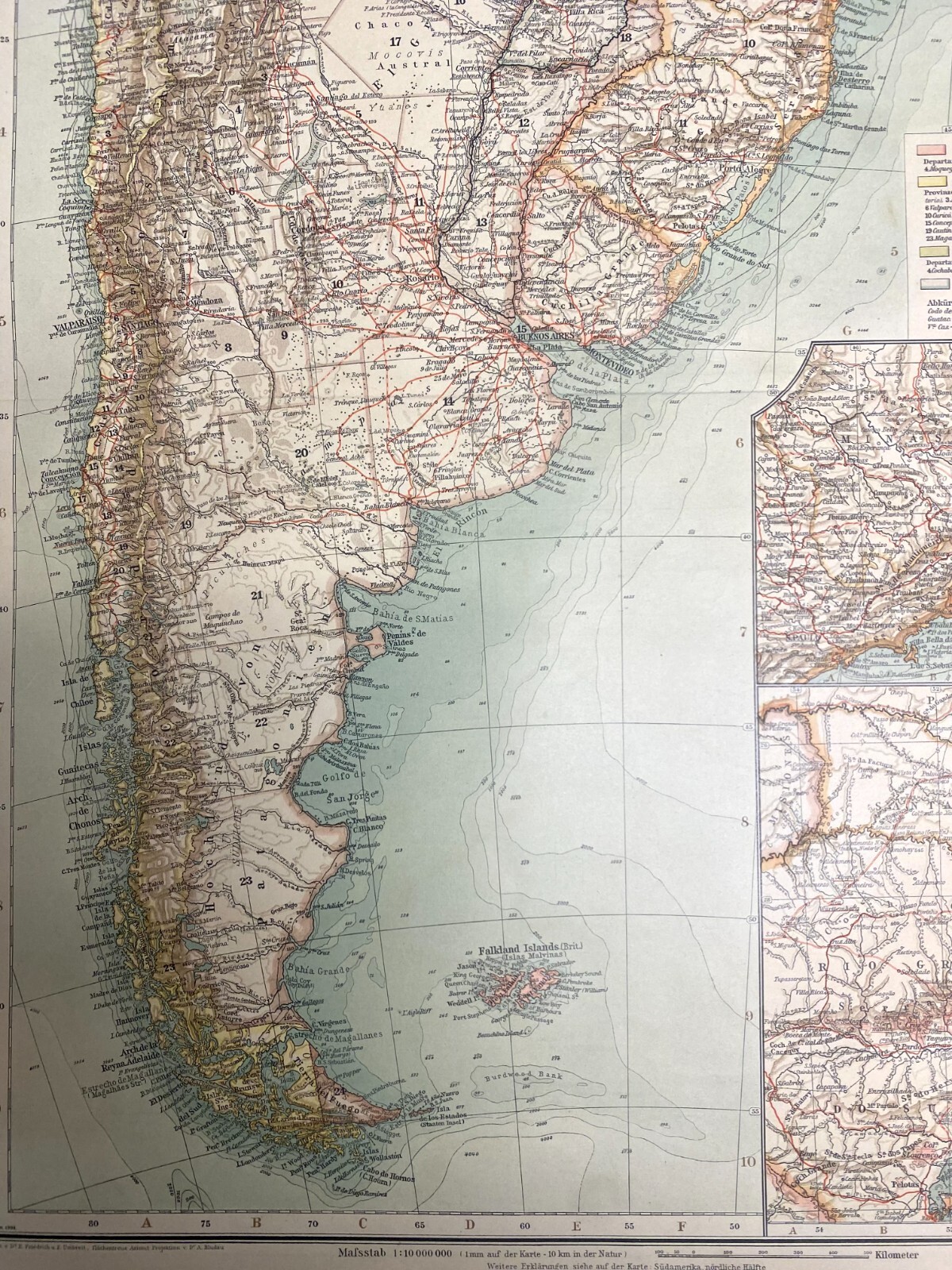 Andrees Allgemeiner Handatlas – 1899 (South America, Southern Half) Rare Map
