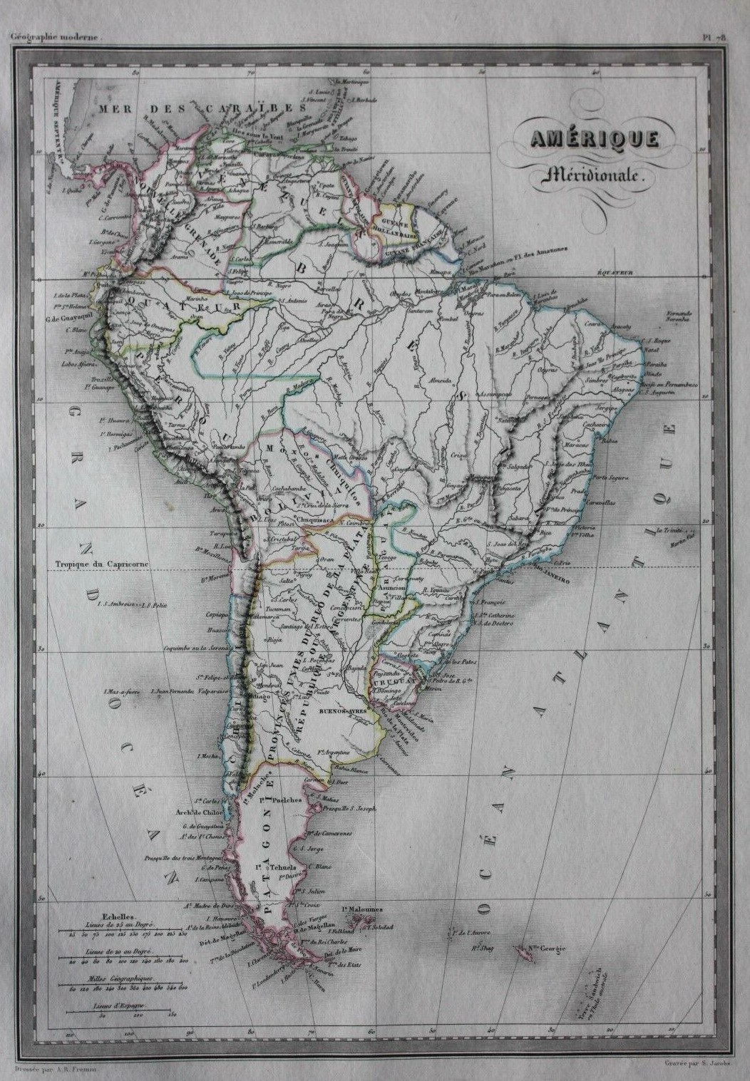 Original antique map SOUTH AMERICA, ‘Amerique Meridionale’, Malte-Brun, 1846