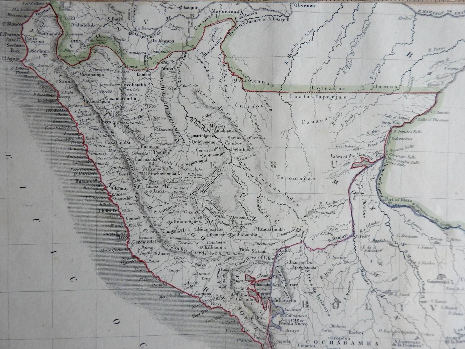 Peru & Bolivia South America Ecuador Lima Andes Mountains 1846 scarce map