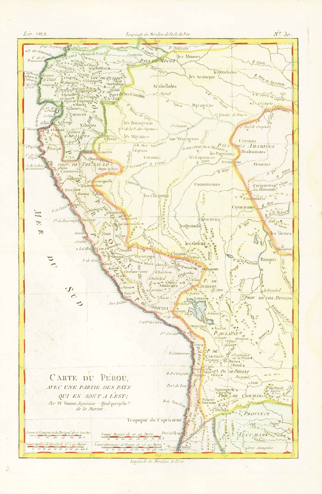 1773 Map CARTE DU PEROU Peru South America by Bonne (BM3-7)