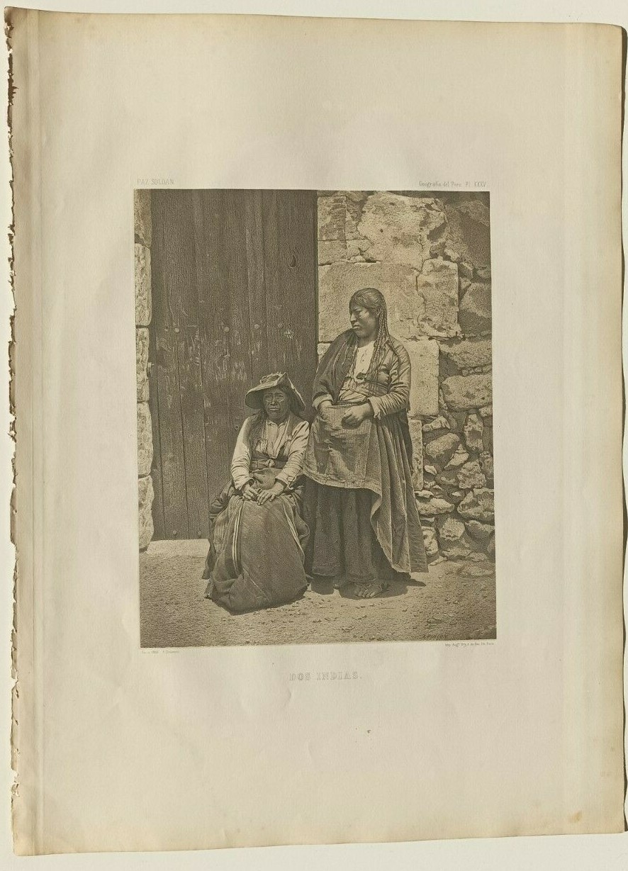 Paz Soldán Peru Lithography 1865 ” Dos indias “