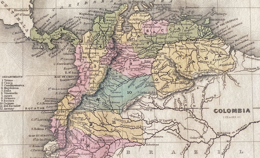 COLOMBIA. 1834 Original Map. Excellent condition. Showing old extended borders!+