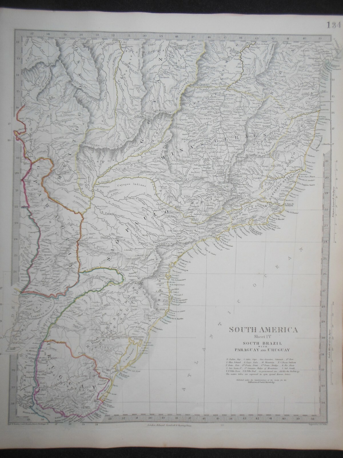 Hand Coloured c1845 Victorian SDUK Map of South America, Paraguay/Uruguay – 134