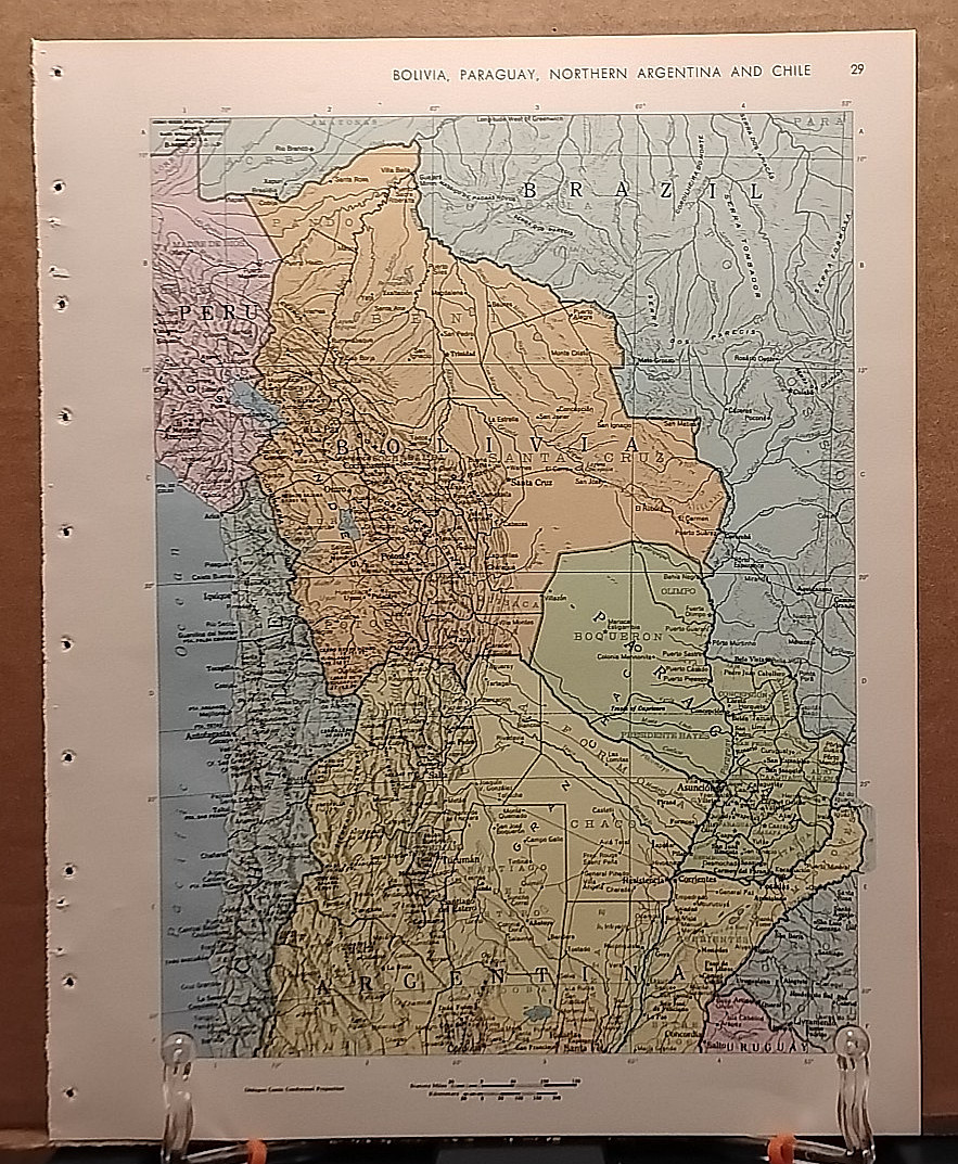 1966 Vintage BOLIVIA & PARAGUAY Old MCM Atlas Map – Rand McNally World Atlas