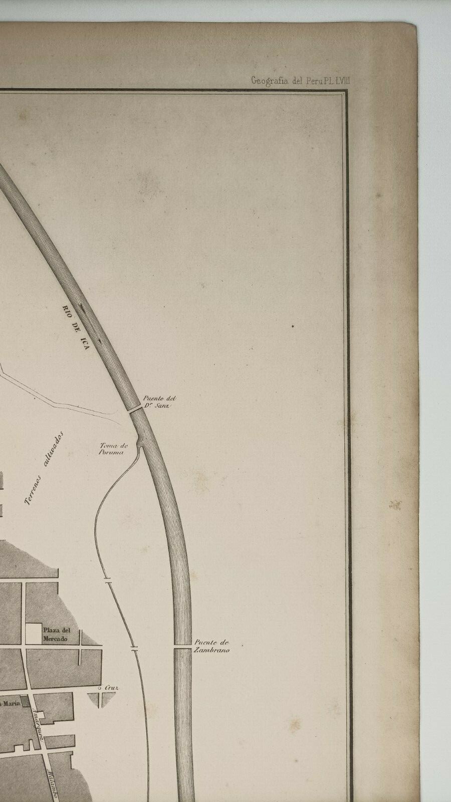 Paz Soldán Peru. Plano topografico de la ciudad de ica.1865 Map Peru