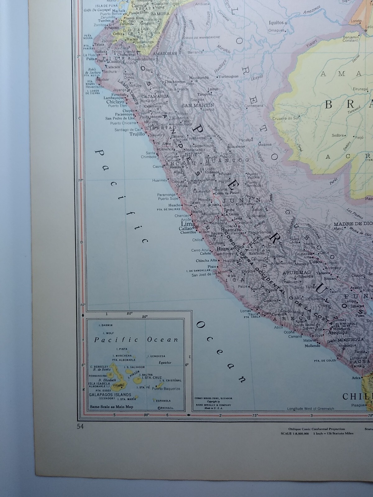1957 Vintage PERU & ECUADOR Atlas Map Old Antique MCM Encyclopedia Britannica