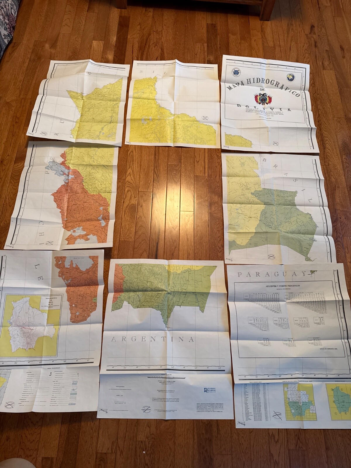 Huge 1985 Partial Hydro Graphic Map Set Bolivia (8 MAPS, 9th CENTER MAP MISSING)