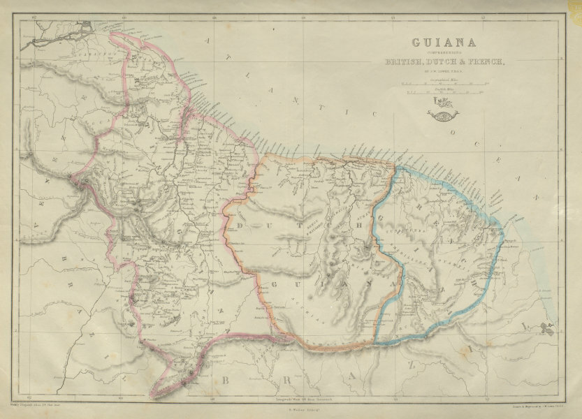 ‘Guiana Comprehending British, Dutch & French’ Suriname Guyana. LOWRY 1862 map