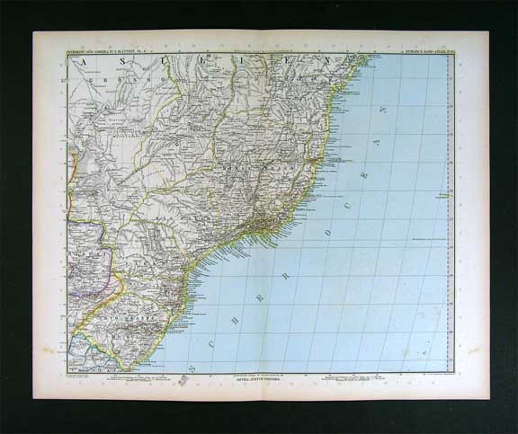 1890 Petermann Map Brazil Rio de Janeiro Victoria Sao Paulo South America SA