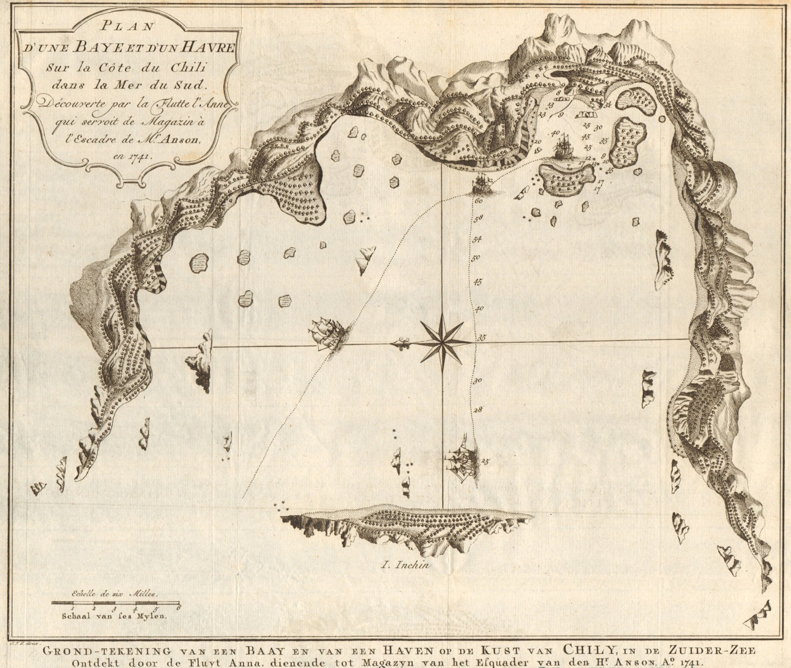 ‘Baye… sur la côte du Chili’. Inchin island Chonos Chile BELLIN/SCHLEY 1757 map