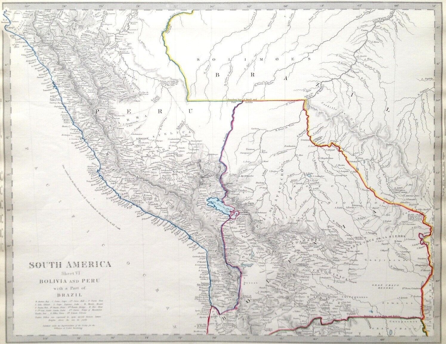 1840 Antique South America Map Amazon Peru Bolivia Brazil Andes SDUK London