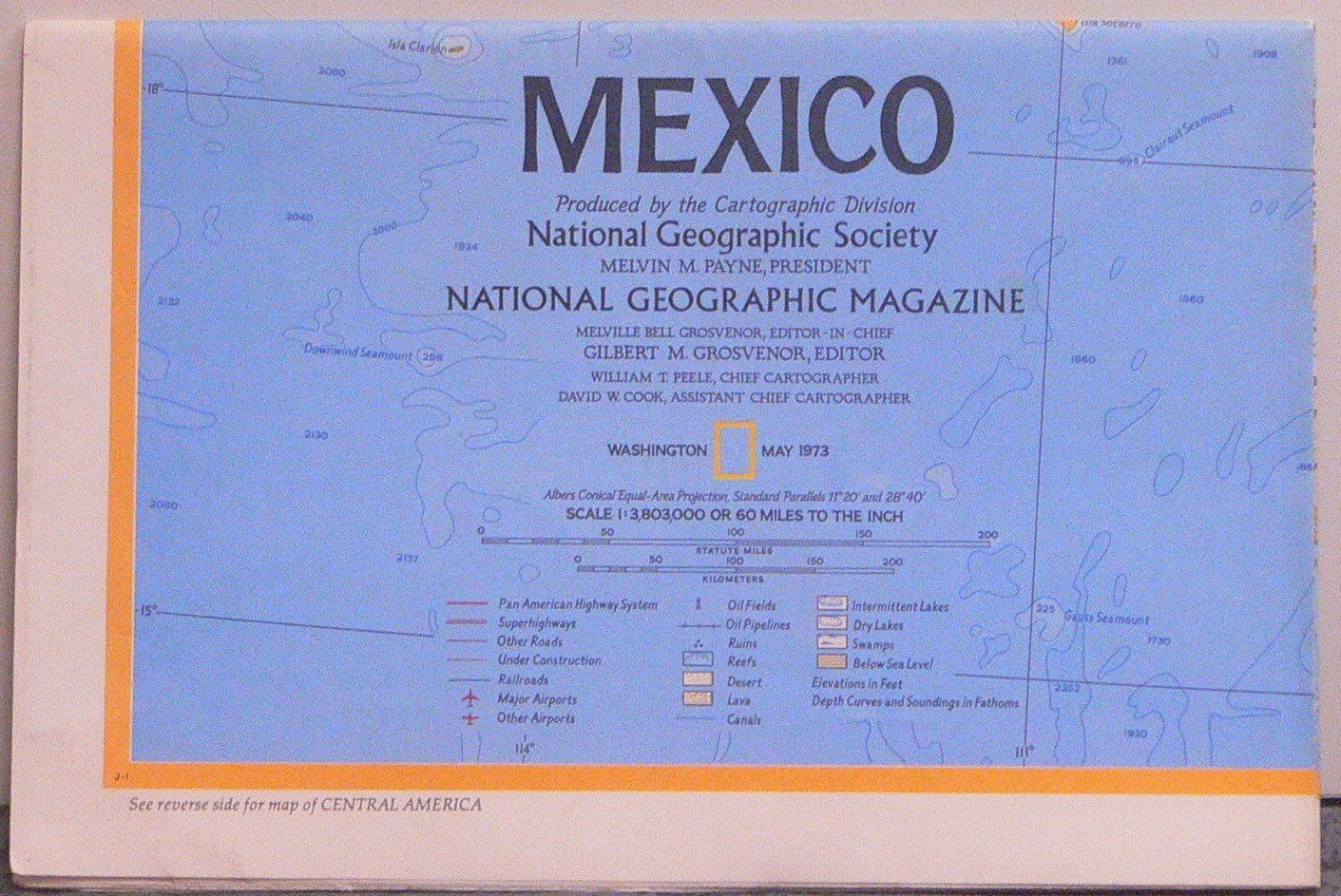 Vintage 1973 National Geographic Map of Mexico
