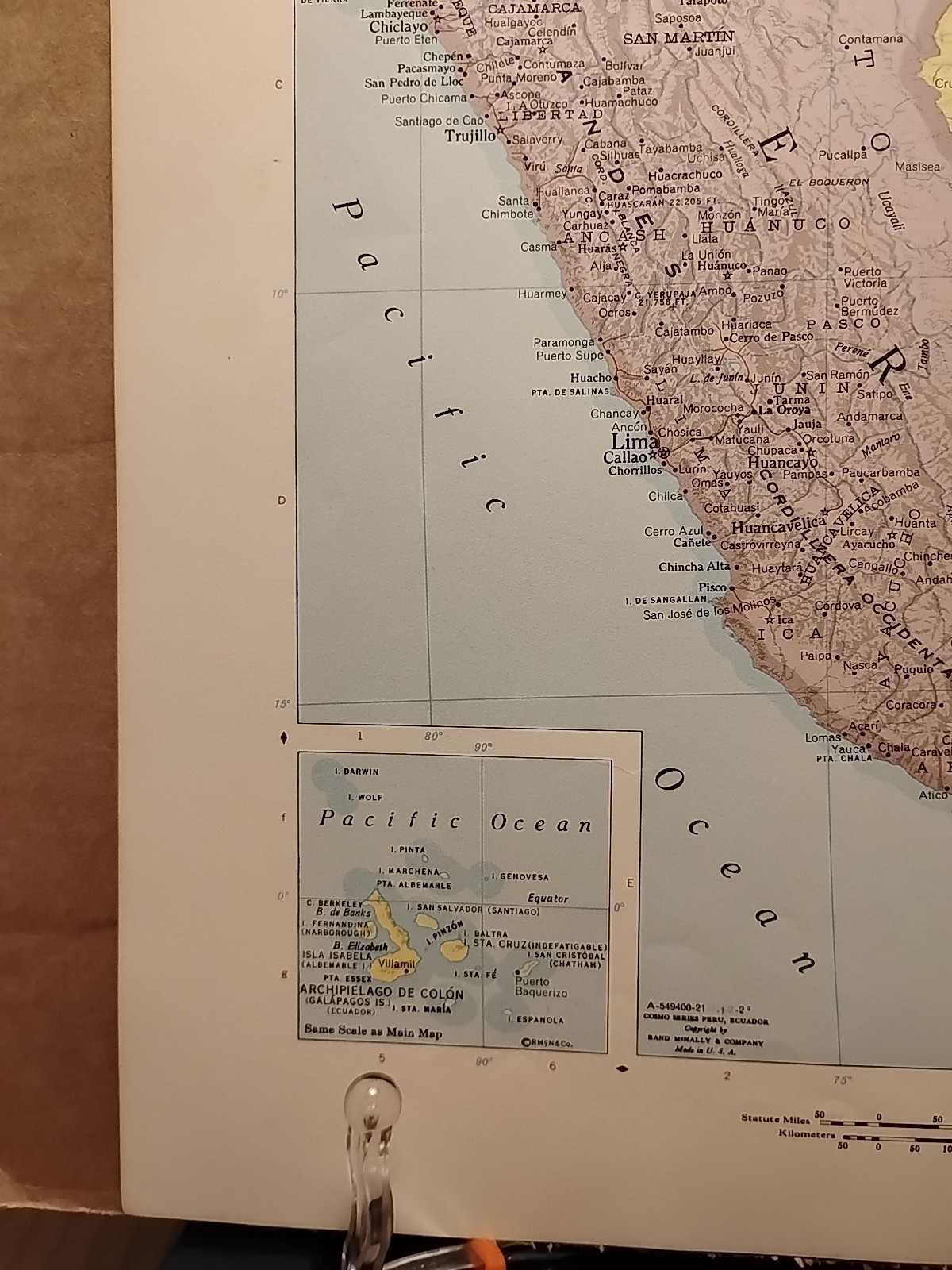 1966 Vintage PERU Map from MCM Full Color Encyclopedia Britannica World Atlas