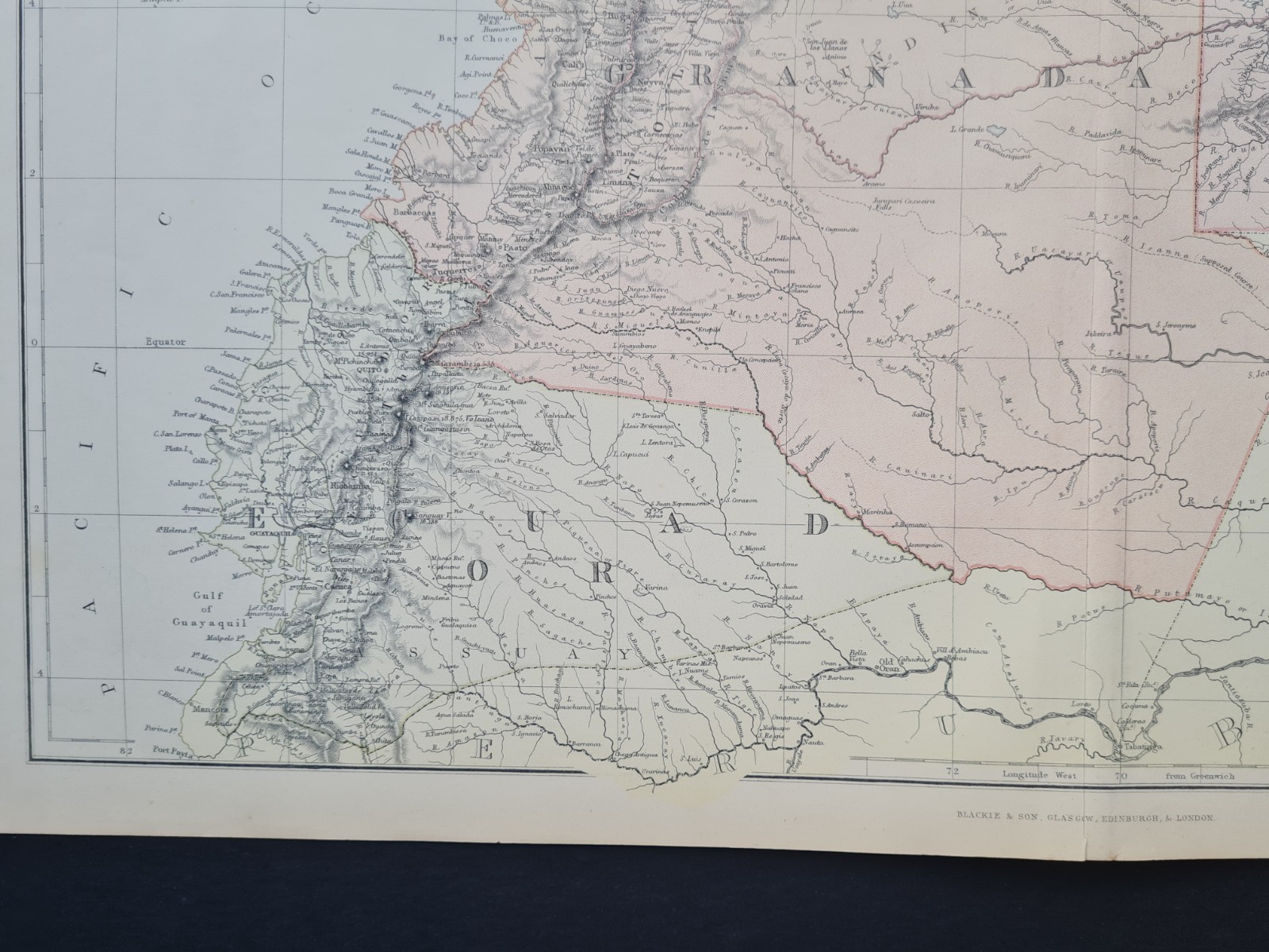 Antique 1882 Large Map – Venezuela – Colombia – Ecuador – Blackie & Son