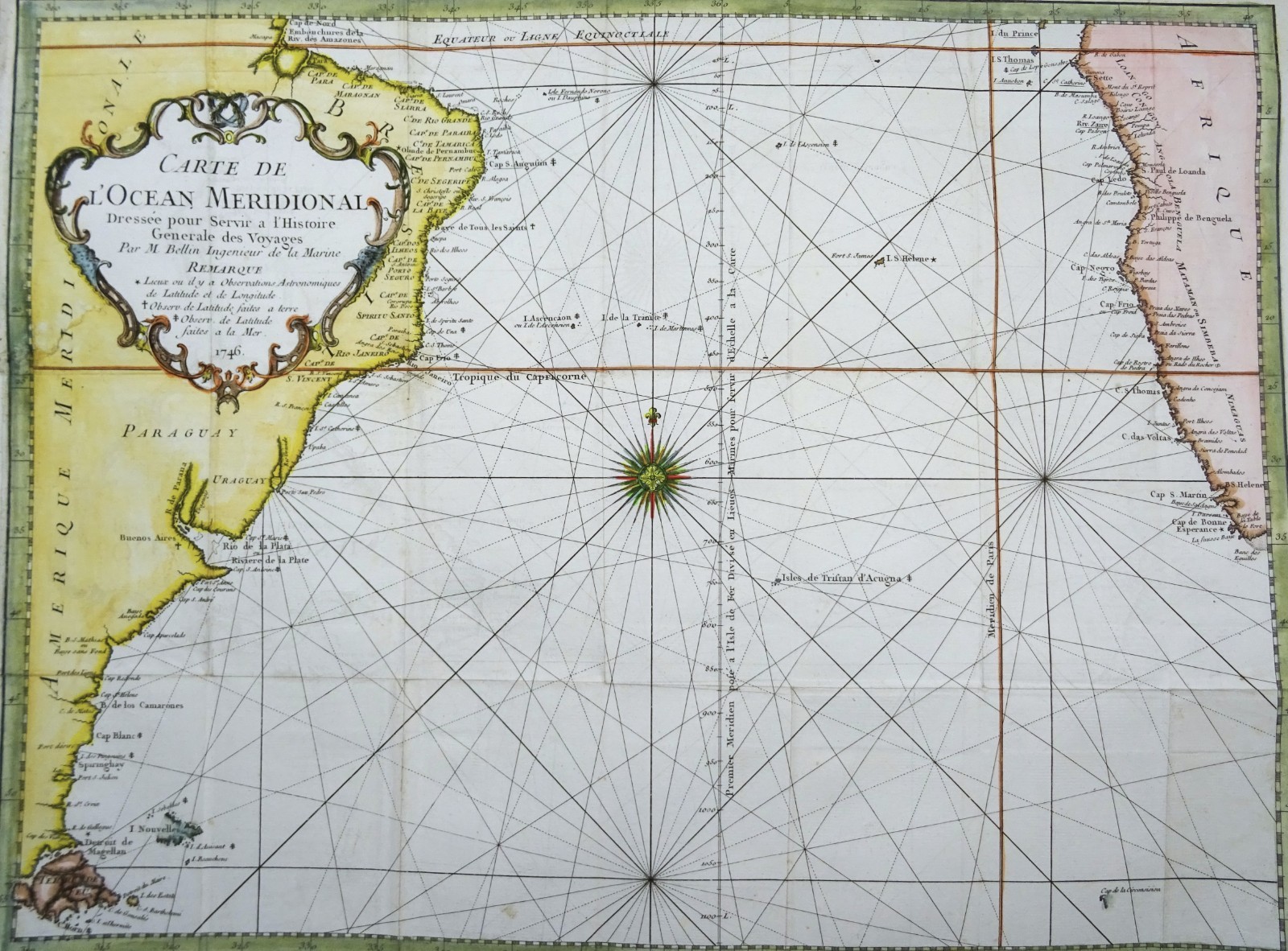 Atlantic Ocean, Africa, South America Bellin, 1746, Carte de l´Ocean Meridionale
